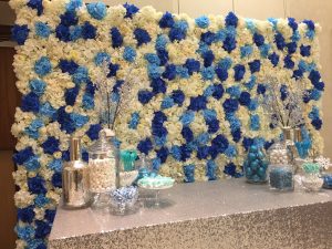 Azure Bliss Flower Wall & Sweet Table Design for Birthday Party